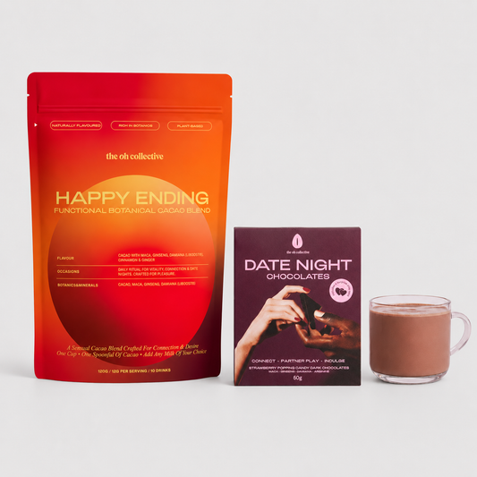 Pleasure Cacao Bundle met Happy Ending en Date Night Chocolates